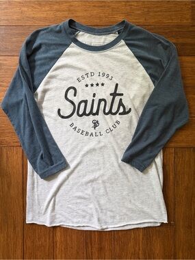 St. Paul Saints Baseball Club Raglan Tee - Heather Blue & White